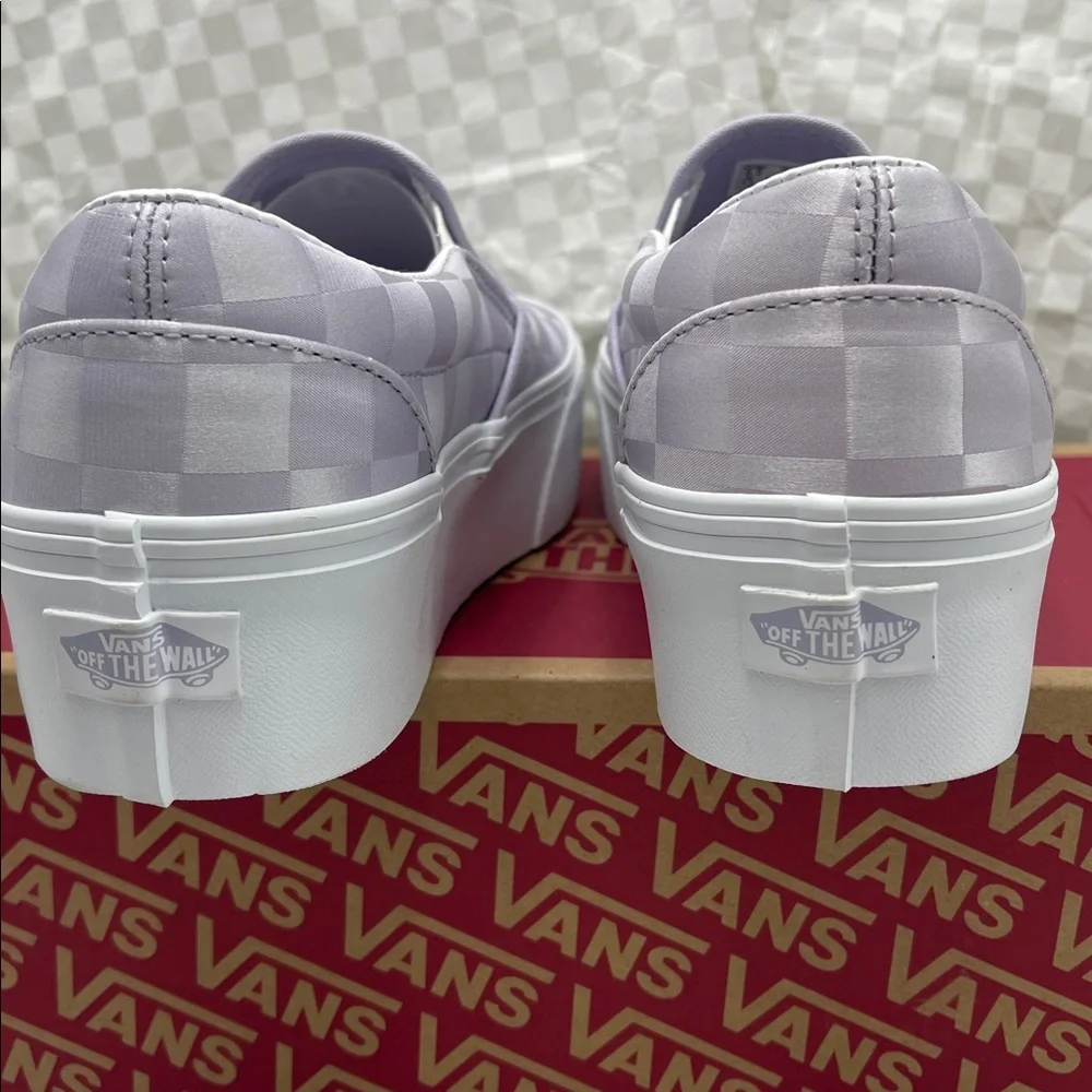 Vans Platform Sneakers Classic Slip-On Stackform Satin Checkerboard Lilac